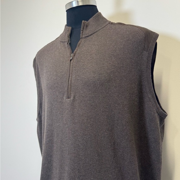 Cutter & Buck Brown Sleeveless 1/4 Zip Pullover Sweater Vest (3XT / 3X Tall) - Picture 6 of 11